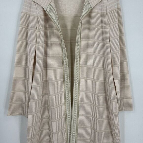Misook Open Front Longline Textured Knit Jacket in Blush/Beige | Size Medium - Picture 6 of 7